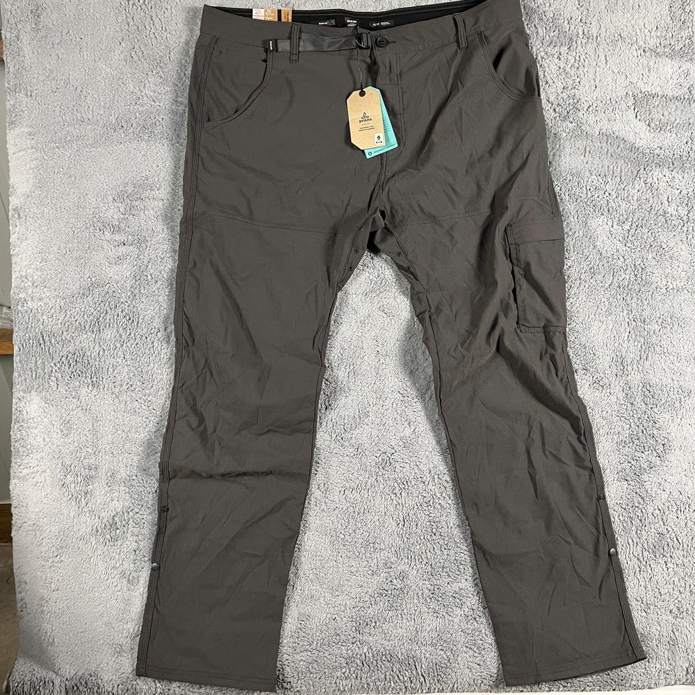 Prana Stretch Zion Slim Pants II Men Hybrid Pants Dark Iron 42X34 Belted Roll Up